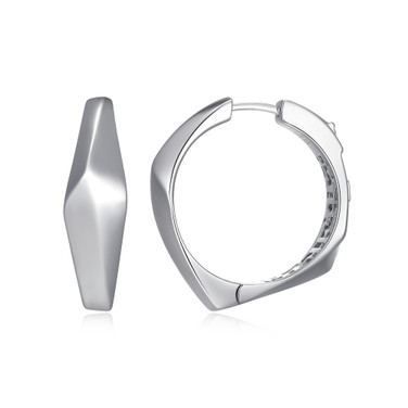 27mm Sterling Silver Hoop Earrings Angular Modern Edge from the Peak Collection by ELLE