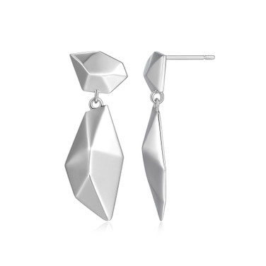 33mm Modern Geometric Multisided Sterling Silver Drop Earrings from the Peak Collection by ELLE
