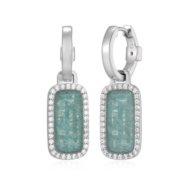 Sterling Silver Amazonite Rectangle Drop Earrings with Pave White CZ by ELLE