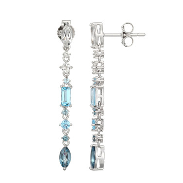 Sterling Silver Cascading Drop Earrings with Mixed Blue and White Topaz by ELLE