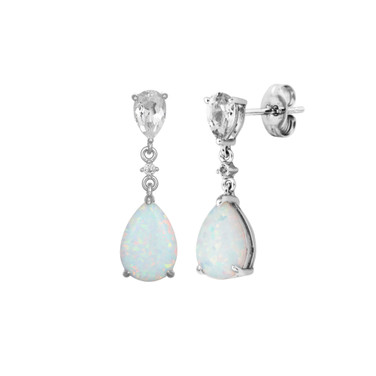 Sterling Silver Drop Earrings with Lab-Created Opal and White Topaz Iridescent Chic by ELLE
