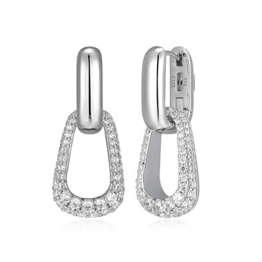 Sterling Silver Drop Link Earrings with Pave White CZ by ELLE