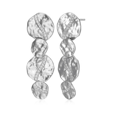 Sterling Silver Multi-Disk Drop Earrings with White Cubic Zirconia - Galaxy Collection by ELLE