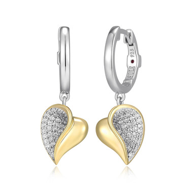 Sterling Silver Rhodium- and Yellow Gold-Plated White CZ Hoop Earrings by ELLE