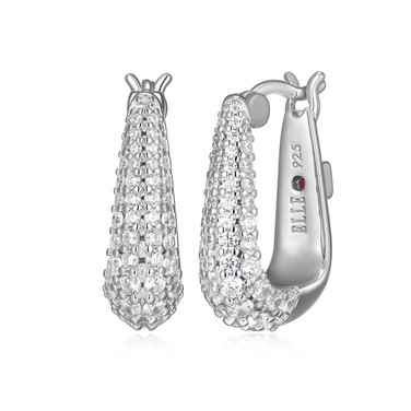 Sterling Silver Tapered Pave White CZ Hoop Earrings by ELLE