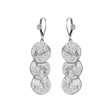 Sterling Silver Triple Textured Disc Leverback Dangle Earrings with Pave CZ Accents by ELLE