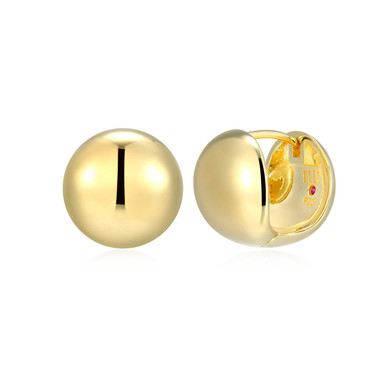 Yellow Gold-Plated Sterling Silver Polished Ball Huggie Earrings - Genesis Collection by ELLE