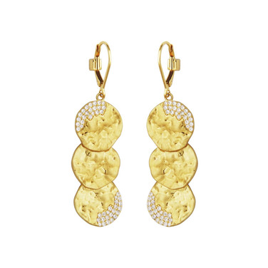 Yellow Gold-Plated Sterling Silver Triple Disc Drop Earrings with White CZ by ELLE