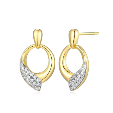 Yellow Gold-Plated Sterling Silver Twisted Hoop Earrings with Pave White CZ by ELLE