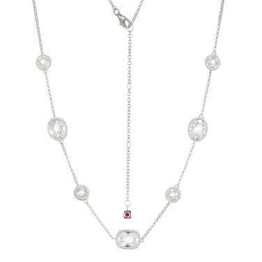 17"+3" Faceted White CZ Station Necklace with Cushion, Oval and Round Shapes by ELLE