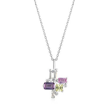 17"+2" Sterling Silver Lab-Created Alexandrite Sapphire, Lab-Created White Sapphire, Lab-Created Pink Sapphire & Lab-Created Yellow Sapphire Necklace by ELLE