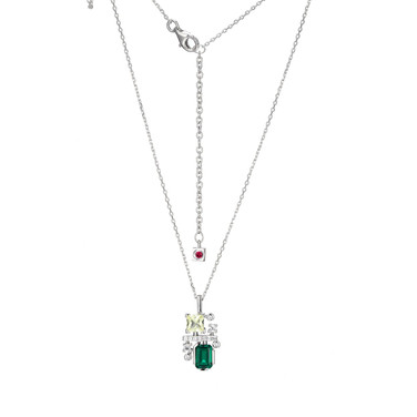 17"+2" Sterling Silver Necklace w/ Lab-Created Emerald, Lab-Created Yellow Sapphire & Lab-Created White Sapphire by ELLE