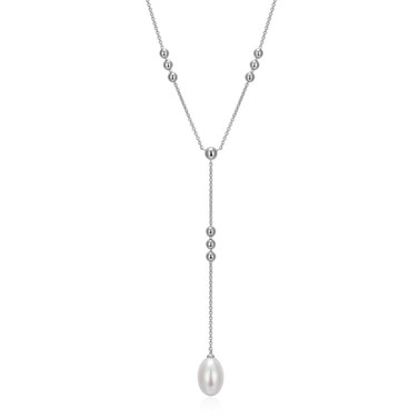 17"+3" Cultured Freshwater Pearl Drop Y-Necklace on Sterling Silver Beaded Cable Chain by ELLE