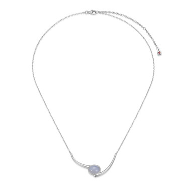 17"+3" Sterling Silver Blue Lace Agate Curved Bar Pendant Necklace by ELLE