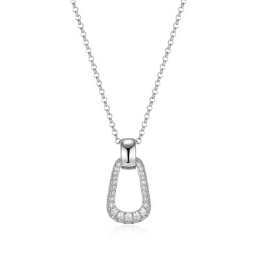 17"+3" Sterling Silver Drop Link Pendant Necklace with Pave White CZ by ELLE