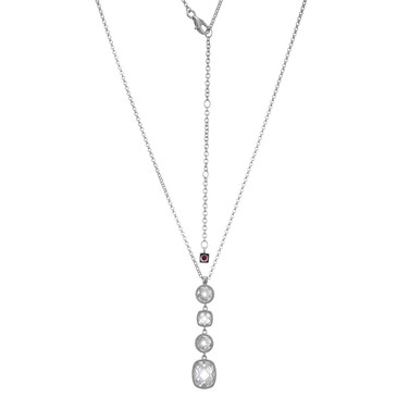 17"+3" Sterling Silver Drop Pendant Necklace with Four Graduated White CZ Shapes by ELLE