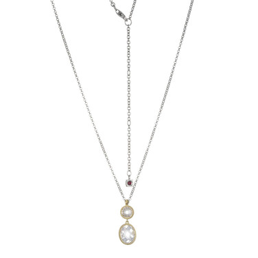 17"+3" Sterling Silver Drop Pendant Necklace with Yellow Gold-Plated Milgrain CZ Duo by ELLE