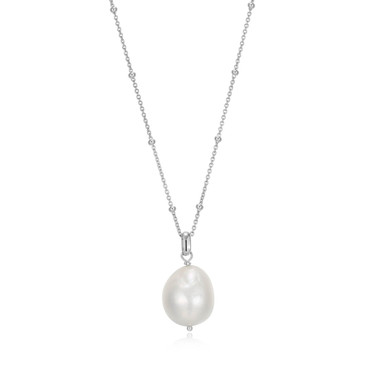 17"+3" Sterling Silver Genuine Cultured Freshwater Pearl Pendant Necklace by ELLE
