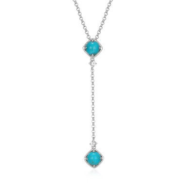17"+3" Sterling Silver Simulated Turquoise and White Topaz Drop Necklace by ELLE