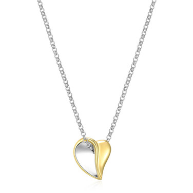 17"+3" Two-Tone Sterling Silver Open Heart Pendant Necklace by ELLE