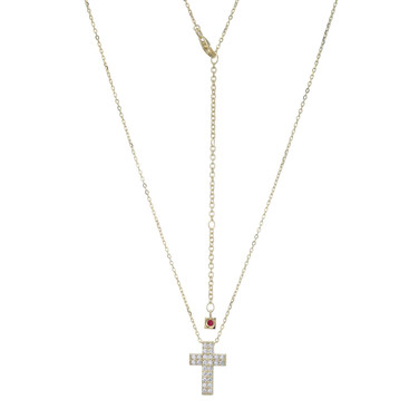 17"+3" Yellow Gold-Plated Sterling Silver Cross Pendant Necklace with CZ by ELLE