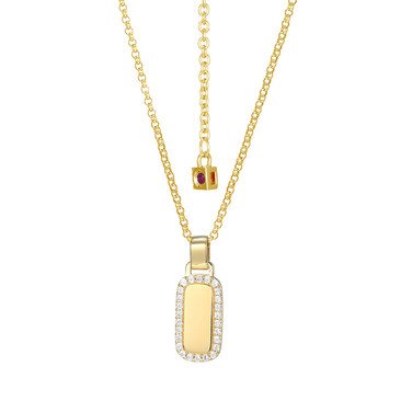 17"+3" Yellow Gold-Plated Sterling Silver Rectangle Pendant Necklace with Pave White CZ Border by ELLE