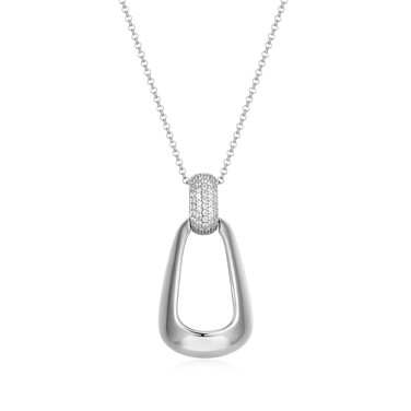 28"+2" Sterling Silver Long Drop Pendant Necklace with Pave White CZ Bail by ELLE