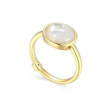 Gold-Plated Sterling Silver Round Cabochon Mother of Pearl Ring by ELLE