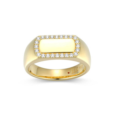 Gold-Plated Sterling Silver Rectangular White Enamel and CZ Framed Ring by ELLE Gold-Plated Sterling Silver Rectangular White Enamel and CZ Framed Ring by ELLE