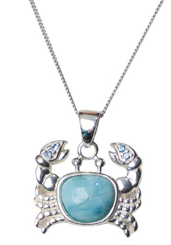 Sterling Silver Crab Pendant Necklace w/ Larimar & Blue Topaz Accents, 18" Chain