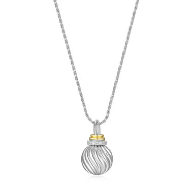 17"+2" Rhodium- and Gold-Plated Sterling Silver Fluted Ball CZ Pendant Necklace by Charles Garnier