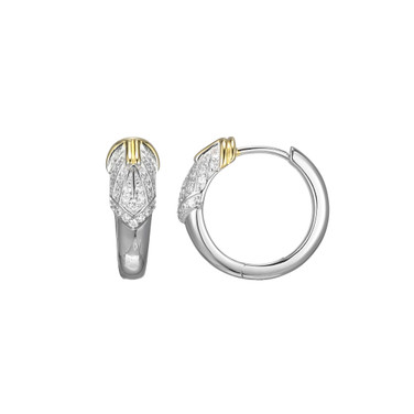 18mm Two-Tone Sterling Silver CZ Art Deco Style Hoop Earrings by Charles Garnier