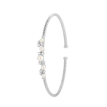 6.75" Sterling Silver Cuff Bracelet with Cultured Freshwater Pearls and CZ by Charles Garnier