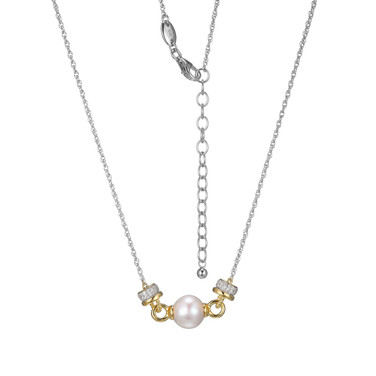 17"+2" Two-Tone Sterling Silver Cultured Freshwater Pearl and CZ Pendant Necklace by Charles Garnier