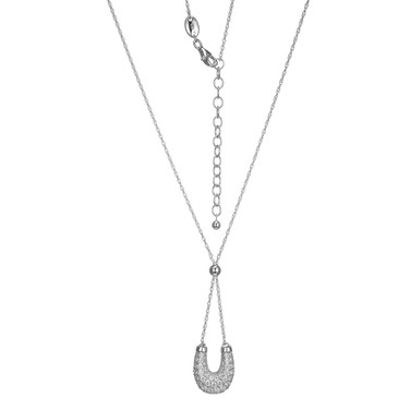17"+2" Sterling Silver Necklace with Horseshoe Shape CZ Drop Pendant by Charles Garnier