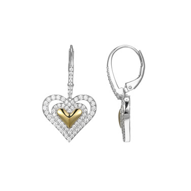 Sterling Silver Two-Tone CZ Heart Drop Earrings by Charles Garnier