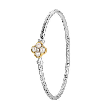6.75" Sterling Silver Bangle Bracelet with Genuine Cultured Freshwater Pearls and CZ by Charles Garnier