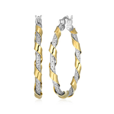 35mm Two-Tone Sterling Silver Twisted Hoop Earrings by Charles Garnier