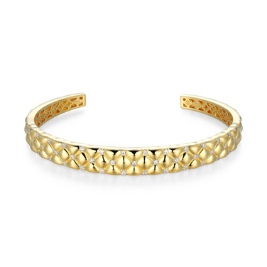 6.75" Gold-Plated Sterling Silver Quilted Sparkly Pattern Cuff Bracelet with CZ by Charles Garnier