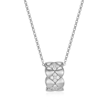17"+2" Rhodium-Plated Sterling Silver Quilted Pattern Pendant Necklace with CZ by Charles Garnier