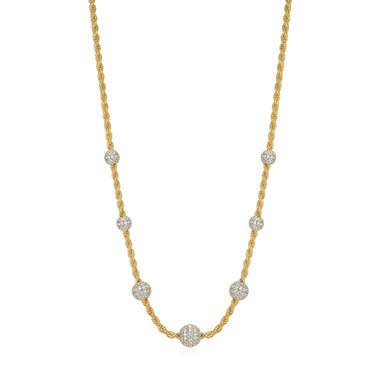 26"+2" Two-Tone Sterling Silver and Gold-Plated Rope Necklace with Pave CZ Bead Stations by Charles Garnier