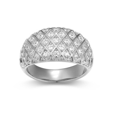 Sterling Silver Quilted Domed Rhodium-Plated CZ Ring by Charles Garnier