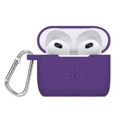 Game Time Colorado Rockies Engraved Silicone Case Cover Compatible with Apple AirPods Generation 3 (Purple)