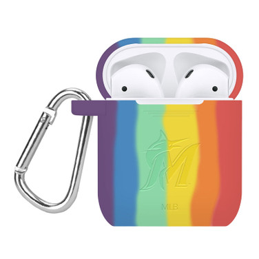 Game Time Miami Marlins Silicone Engraved Case Cover Compatible with Apple AirPods Generation 1 & 2 (Rainbow)