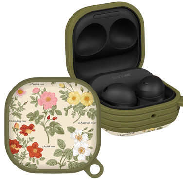 Everly Grey Botanical HDX Case Cover Compatible with Samsung Galaxy Buds Pro & Buds Live (Wild Roses)