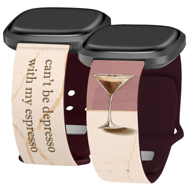 Wine, Beer, & Booze HD Watch Band Compatible with Fitbit Versa 3 & Sense Espresso Martini