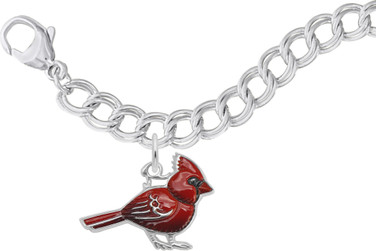 7" Sterling Silver Charm Bracelet w/ Painted Cardinal Charm by Rembrandt