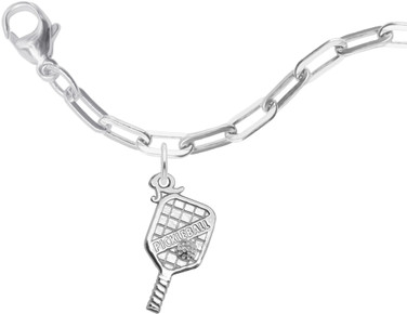 7" Sterling Silver Charm Bracelet w/ Pickleball Paddle Charm by Rembrandt
