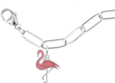 7" Sterling Silver Charm Bracelet w/ Painted Flamingo Charm by Rembrandt
