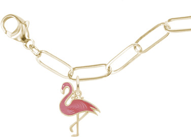 7" Gold Plated Sterling Silver Charm Bracelet w/ Painted Flamingo Charm by Rembrandt